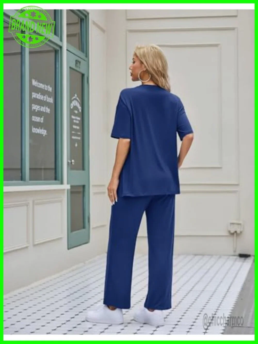 Women's Lounge Set Short Sleeve Top Long Pants 2 Piece Outfit with Pockets